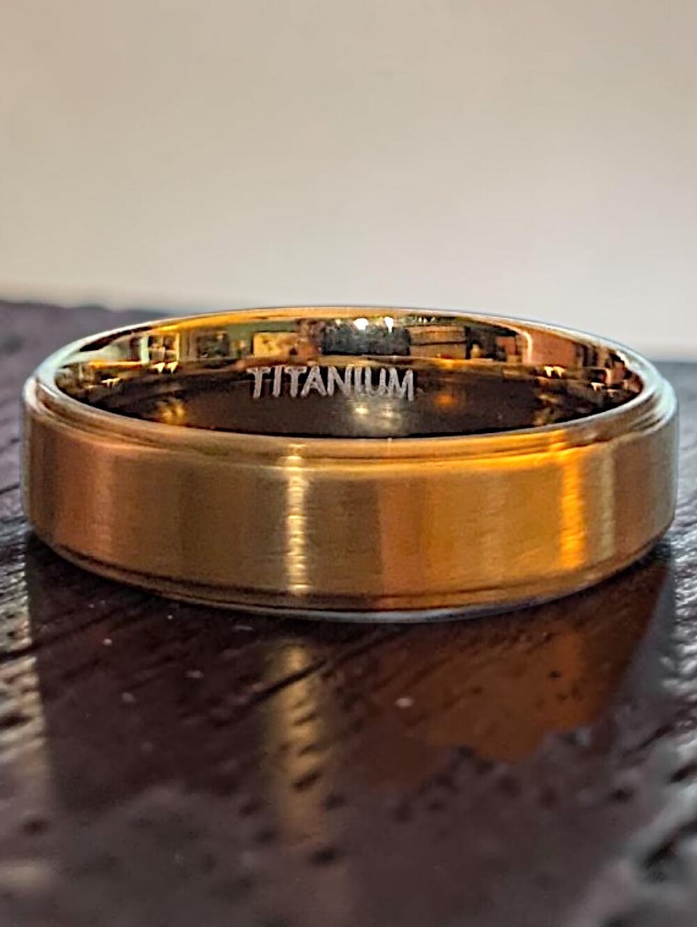 Brushed Gold Titanium Beveled Band Ring - Hypoallergenic  - Size 10